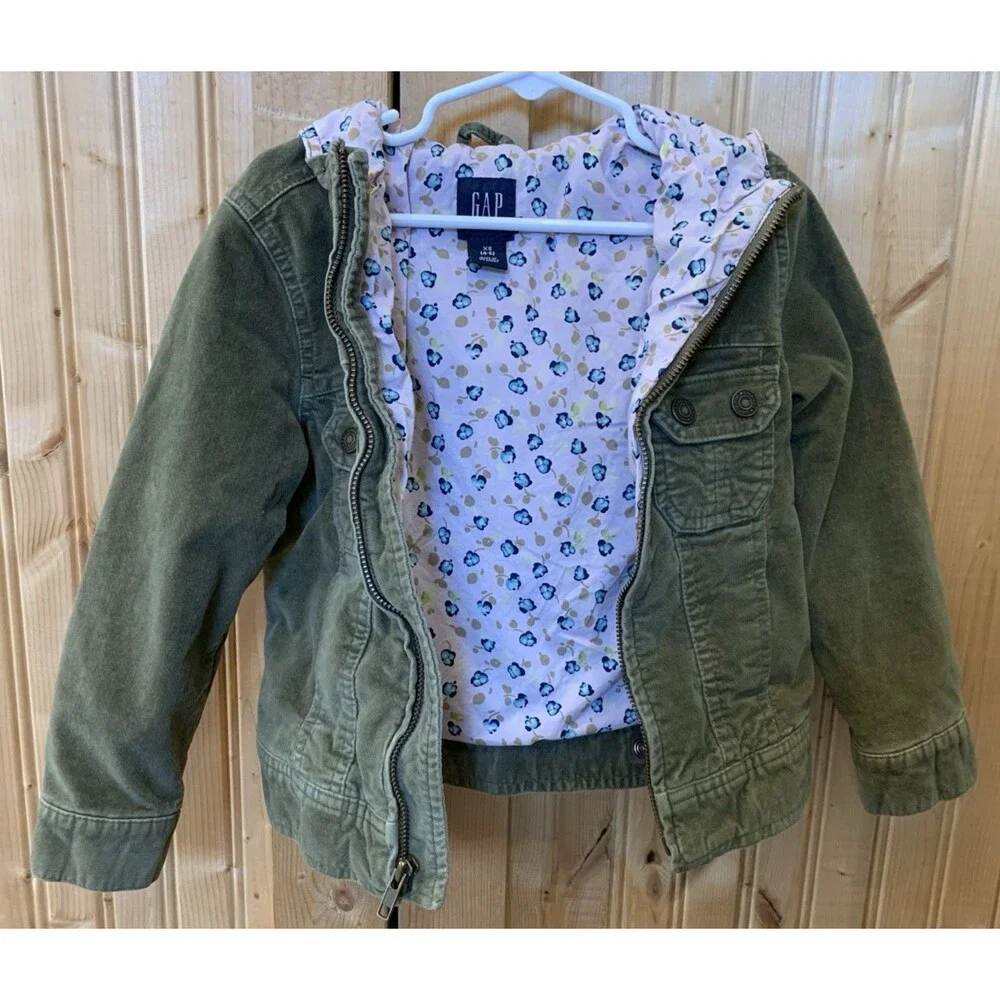 Baby Gap Green Velvet Utility Coat Jacket Girls XS 4-5